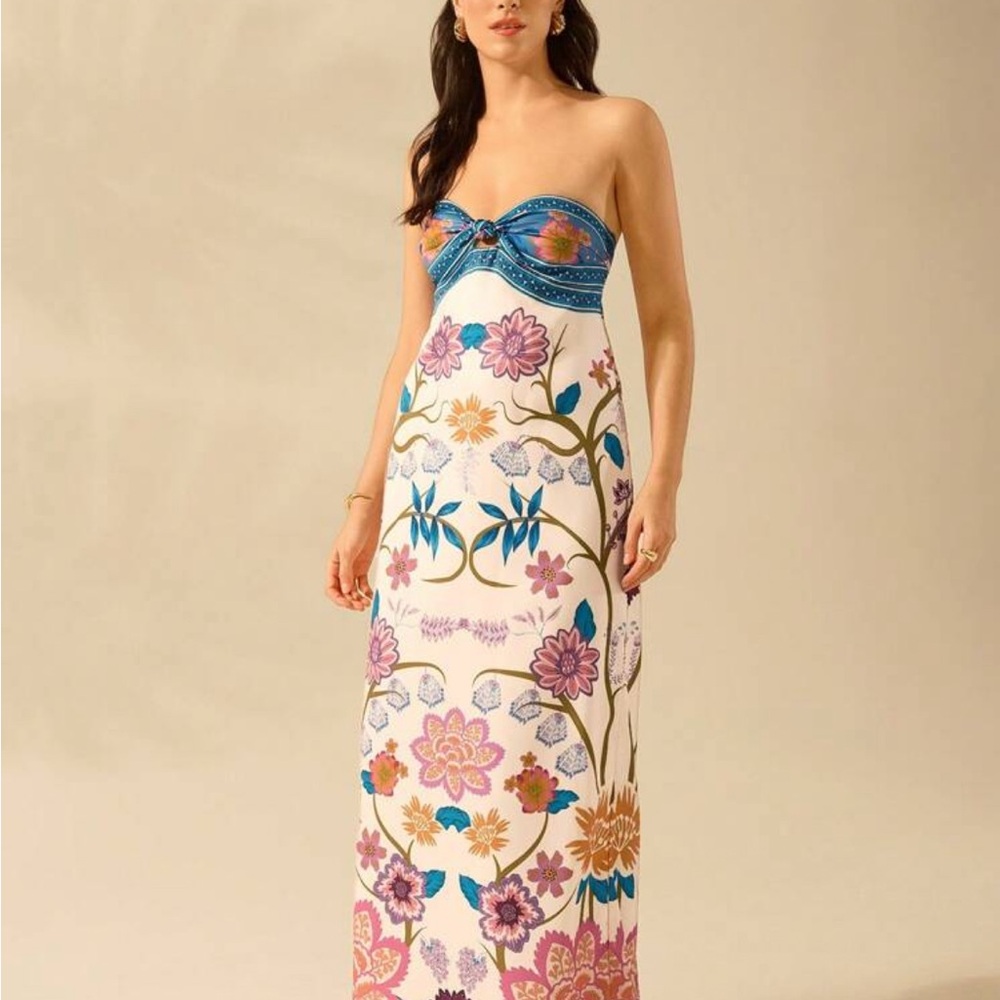 SHEIN Blue and White Strapless Resort Gown